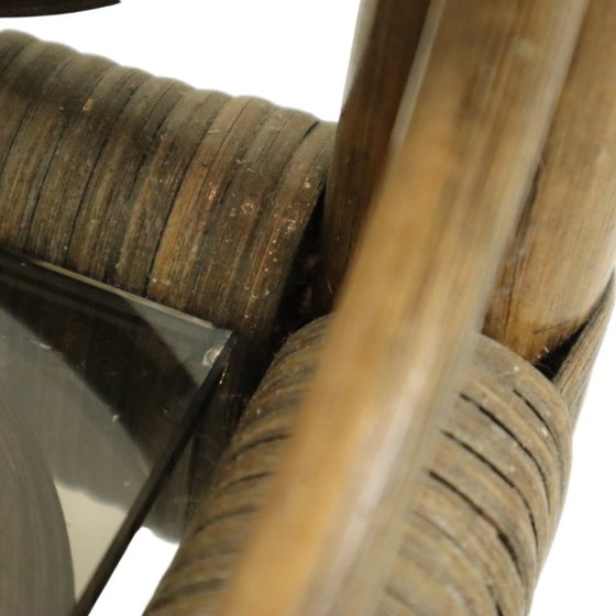 Image 1 of Vintage Boho Shelving Unit, Bamboo and Smoked Glass