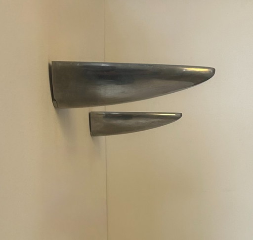 Paar Vintage-Wandleuchten, Aluminiumguss, Frankreich, 1980