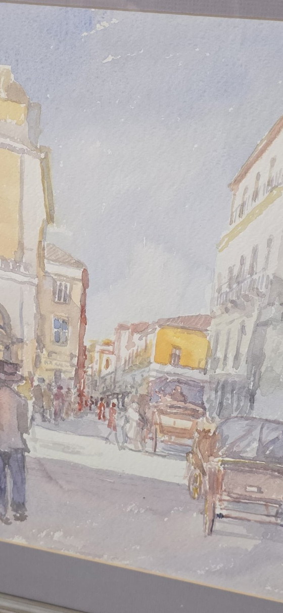 Image 1 of Original Watercolor by Alfredo Beatrice - Historical View of Caserta/Naples
