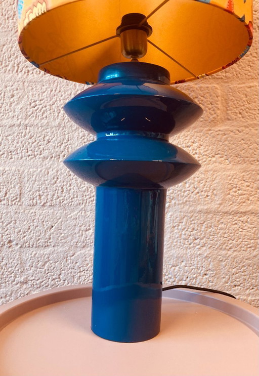 Lampe de table Paris - motif floral orange et bleu