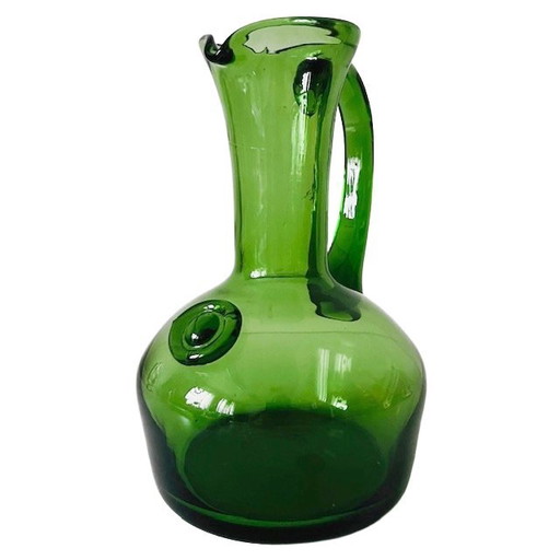 Vintage mid-century French hand-blown seal-shaped green glass jug, 1970s