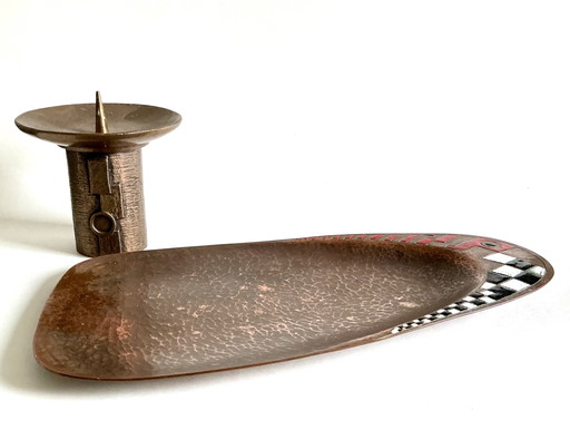 Vintage copper bowl and candlestick