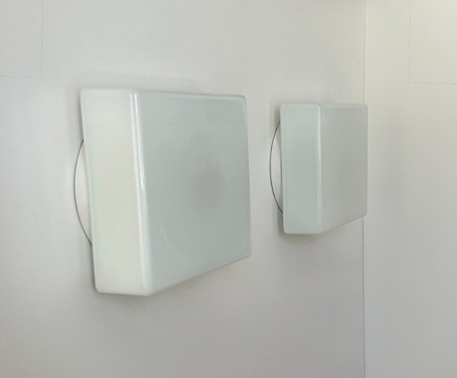 Coppia di appliques vintage Lita, opaline, Francia 1970