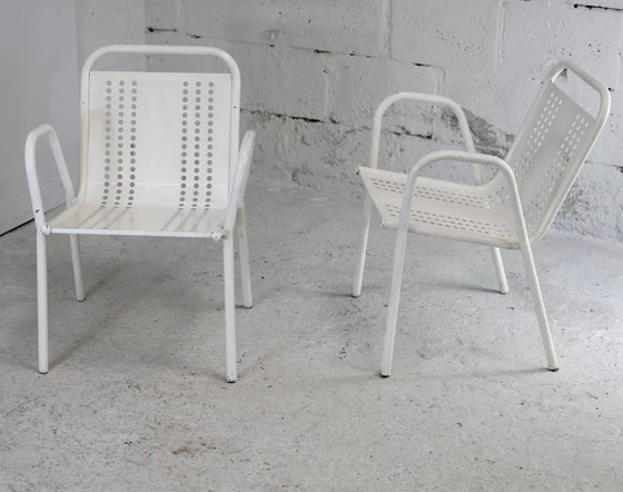 Image 1 of 2x Alveolate Steel Armchairs France