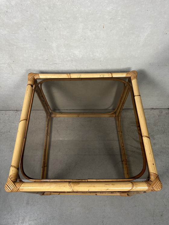 Image 1 of Table d'appoint vintage - bambou et verre