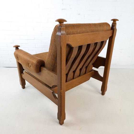 Image 1 of Vintage fauteuil brutalist Deens design hout stof jaren 70