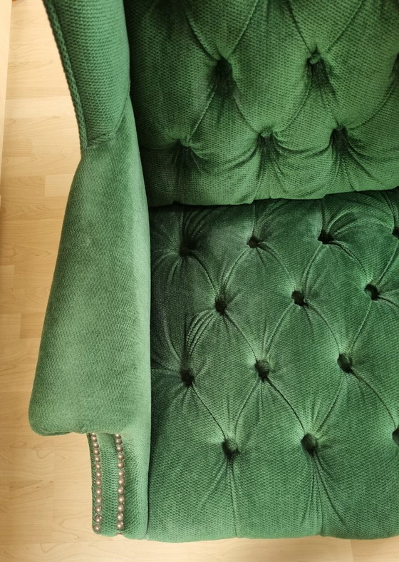 Vintage USA Fauteuils Velours Vert Émeraude – Chesterfield / Queen Anne – Velvet (photo 4 of 9)