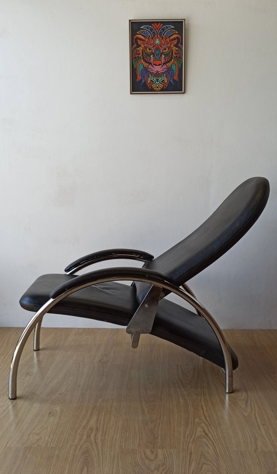 Image 1 of Fauteuil en cuir chromé, chaise longue des années 1970.