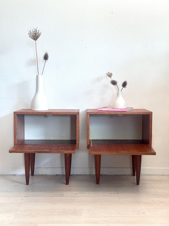 Image 1 of Set vintage Deense nachtkastjes teak jaren 60