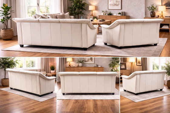 Image 1 of Ensemble de canapés vintage en cuir 2 pièces — 2 places + 3 places — Seconde moitié du XXe siècle