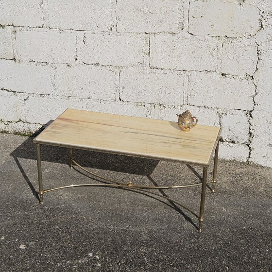 Image 1 of Tavolino da caffè vintage francese in marmo e ottone - Tavolo da cocktail - Tavolo da salotto - Stile Regency - Anni '70