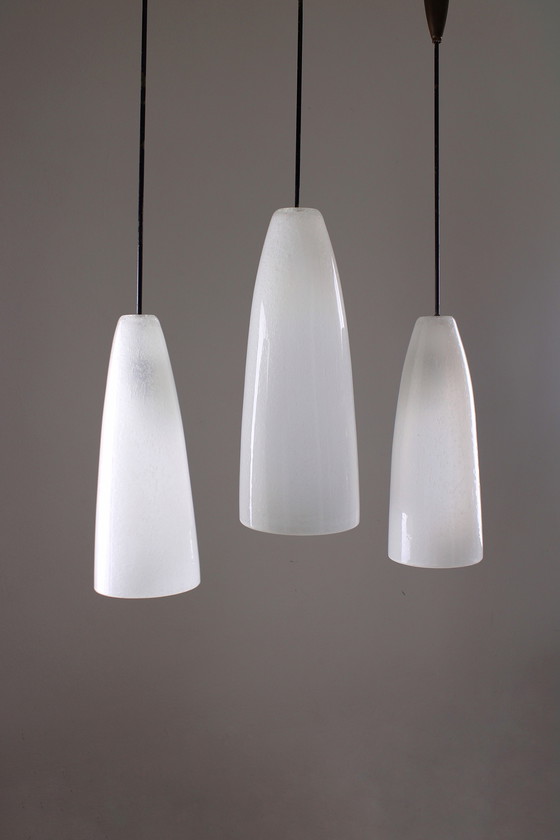 Image 1 of Set Of Three Hanging Lamps In Pelguso Glass, 1950S