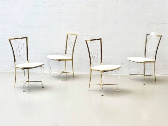 Image 1 of Set: 6 sedie in vetro acrilico con dettagli in ottone di Vereinigte Werkstätten, anni '80