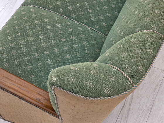 Image 1 of Años 50, sofá danés de 3 plazas, tejido de lana de mobiliario verde/beige, madera de roble.