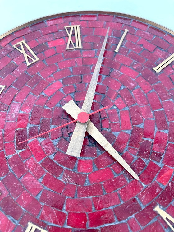 Image 1 of Mid-Century mosaic wall clock, Junghans quartz movement, Ø 28 cm