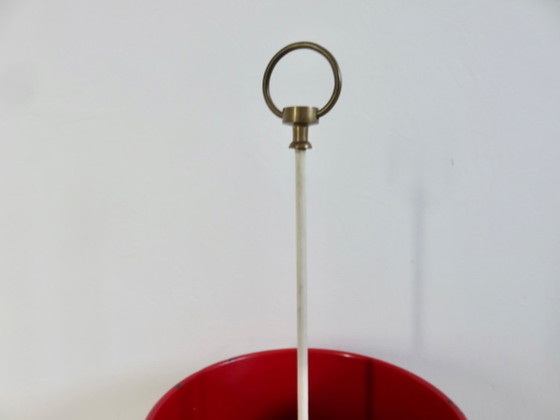 Image 1 of Portaombrelli a forma di tulipano in lamiera smaltata e ottone, Francia, anni '50