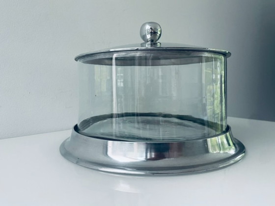 Image 1 of Vintage voorraadpot met aluminium deksel en glazen cilinder