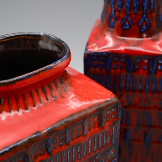 Image 1 of Retro BAY Ceramic Vase DUO 70-25 + 70-20 Fat Lava Vintage 60s WGP Mid-Century 