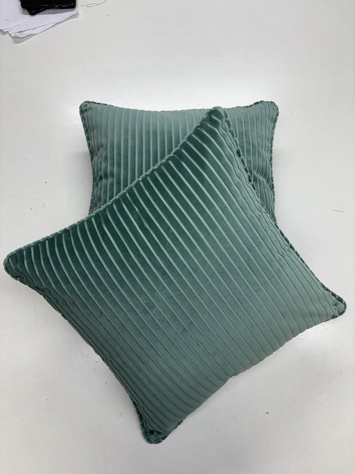 Juego de 2 cojines de terciopelo de algodón hechos a mano de doble cara – Mostaza y azul – 50 × 50 cm – kussentjes, Velvet