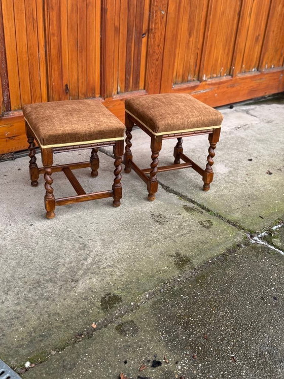 Set of Vintage Colonial Stools in Wood, 1950 (photo 3 of 9)