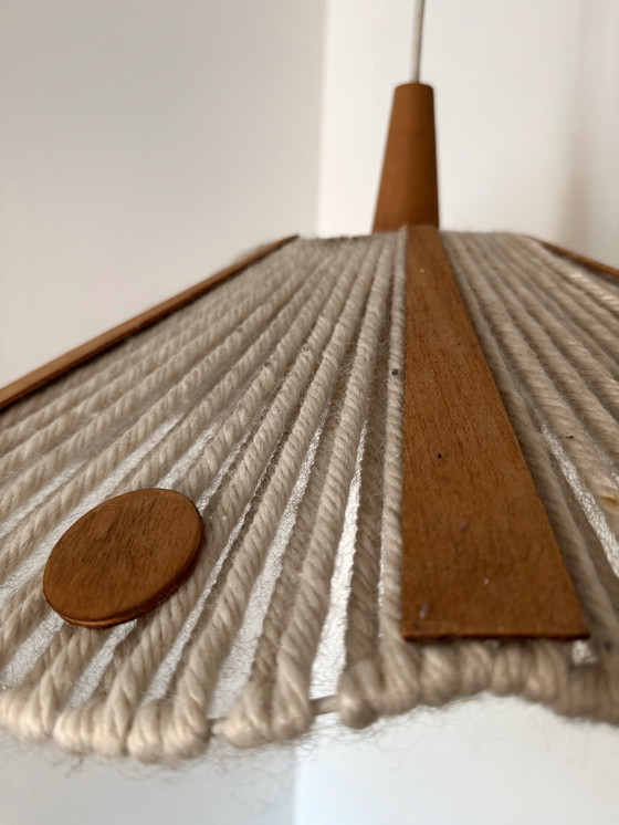 Image 1 of Scandinavian wool and teak chandelier from the 60s