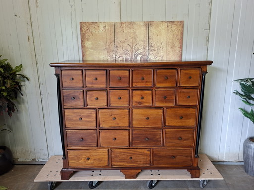 Oude Ladenkast, Apothekerskast, Archiefkast, Empire Style, Mooi Geleefd Afm. 148x45cm En 123cm Hoog. – kasten, Wood