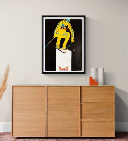 Marker Sicherheits Skibindungen – 1970 – Original Vintage Advertising Poster by Weibel + Wey – Mid-Century Modern – 84.1x59.4 cm