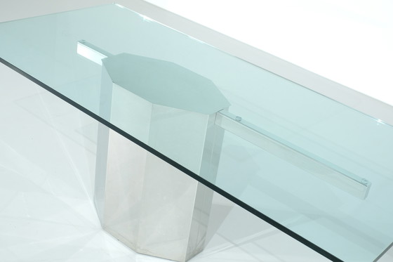 Image 1 of Tavolo da pranzo in vetro con base cromata, Italia, anni &#39;70