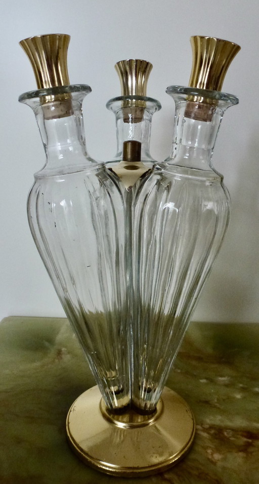 Dreifach-Likörflasche aus Glas aus den 1950er/60er Jahren.