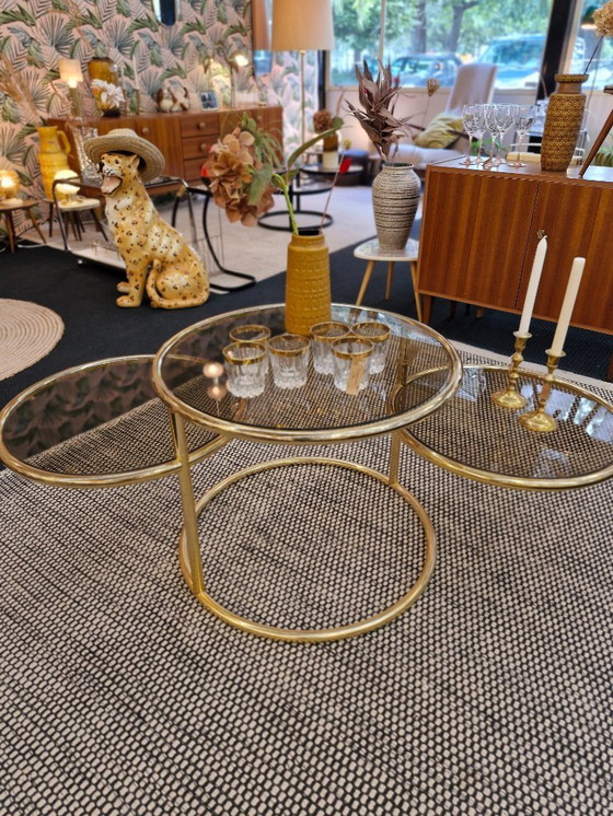 Image 1 of Vintage coffee table double swivel messing rookglas