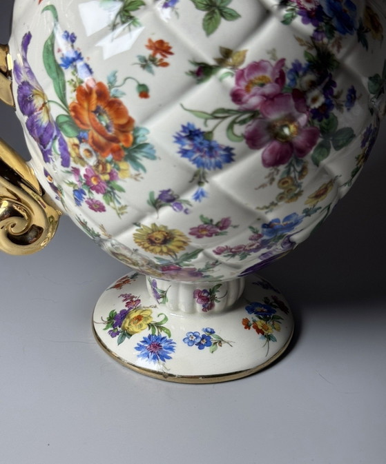 Image 1 of Boch Frères La Louvière Keralux Kruikvaas “Fleurs de Saxe” — België, Late Art Deco Periode