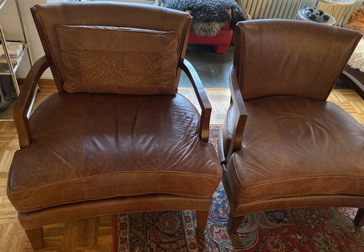 2 niederländische Schafsleder-Sessel im Vintage-Art-Deco-Stil