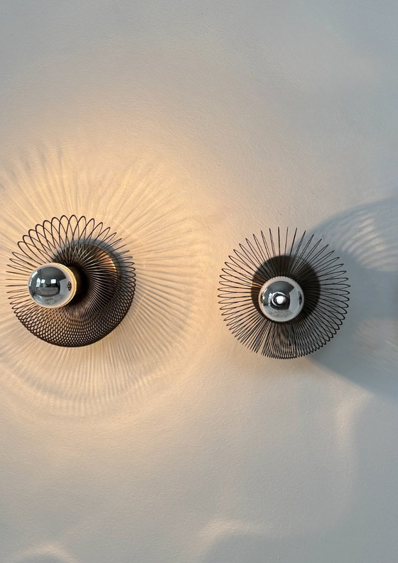 Image 1 of Pair of vintage spring wall lights, matte metal, France, 1970