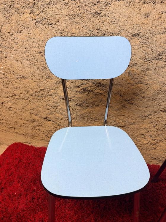 Pair of blue Formica chairs - Vintage 70s, Dining chairs, Metal, Chrome, Black (photo 3 of 15)