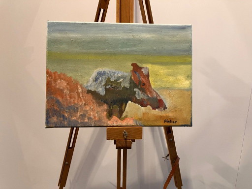 Pintura moderna de Pieter Boxman de 1977. Cerdo.