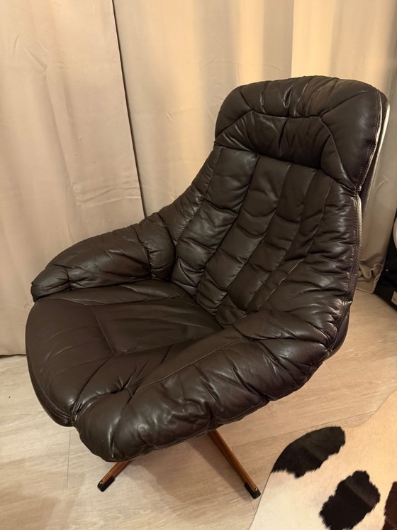 Image 1 of H.W. Klein para Bramin – Sillón con reposapiés – Piel auténtica – Años 60 – Excelente estado