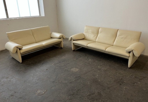 Sofás de piel De Sede DS-10, de diseño, color beige, en excelente estado.