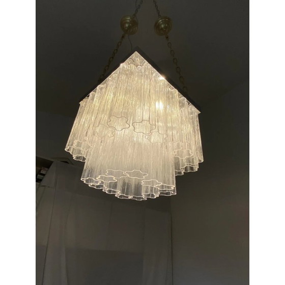 Image 1 of Plafonnier carré Spoutnik en verre de Murano transparent contemporain « Tronchi » de style Venini