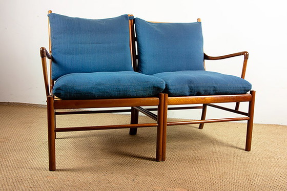 Image 1 of 2-seat Danish sofa in mahogany and cane, model PJ 149/2 OR "Colonial chair" by Ole Wanscher for Poul Jeppesen.