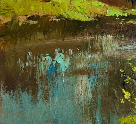 Image 1 of Original Oil Painting Day Coastal Landscape Summer winding river