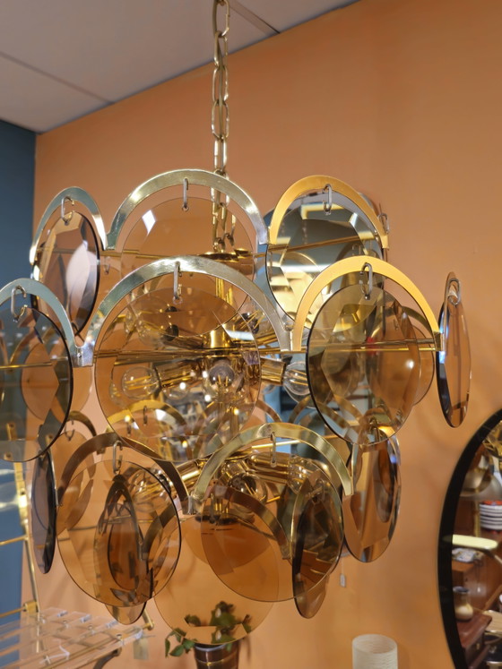 Large Vintage Design Smoked Glass Pendant Lamp 15 Sockets Chandelier Ceiling Lamp – Brass, Metal (photo 3 of 11)
