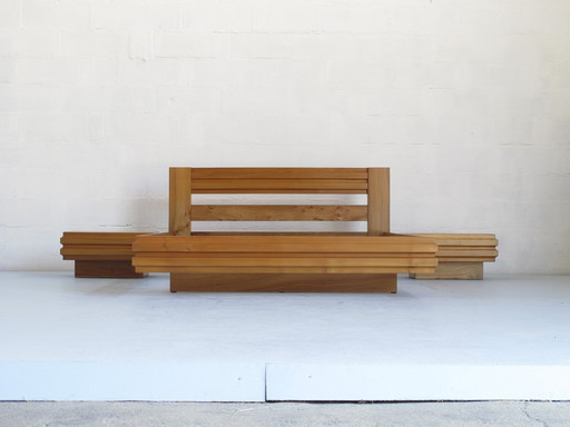 Struttura letto da 140 cm e coppia di comodini in olmo massello Regain France