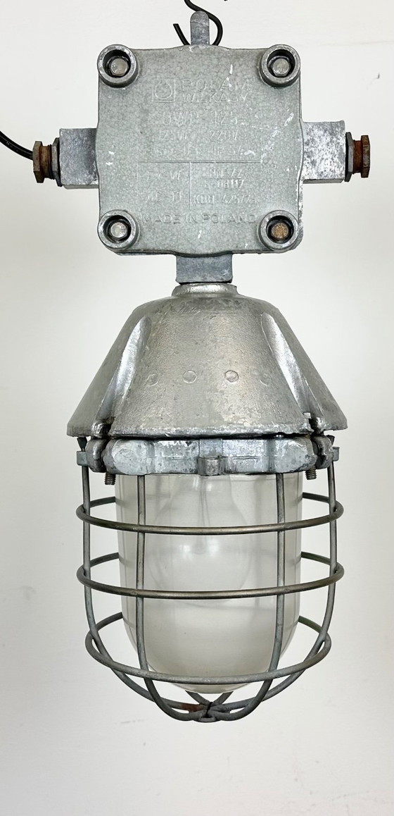 Image 1 of Large Industrial Cast Aluminium Cage Pendant Light from Polam Wilkasy, 1960s