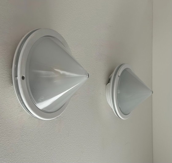 Image 1 of Pair of vintage sconces, sandblasted glass and metal, Prisma Italy 1980