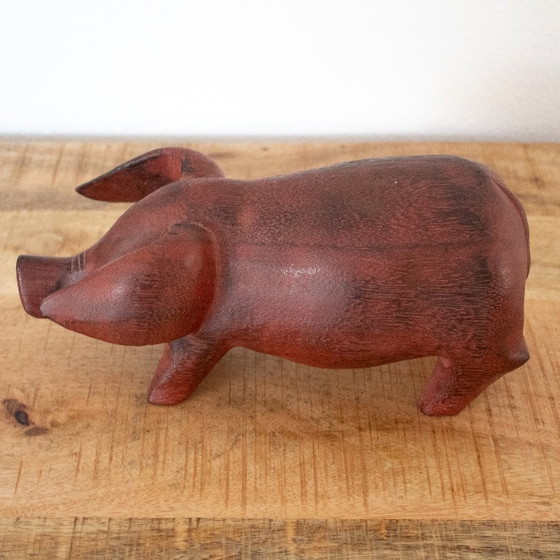Image 1 of Statue de cochon en bois, style rustique