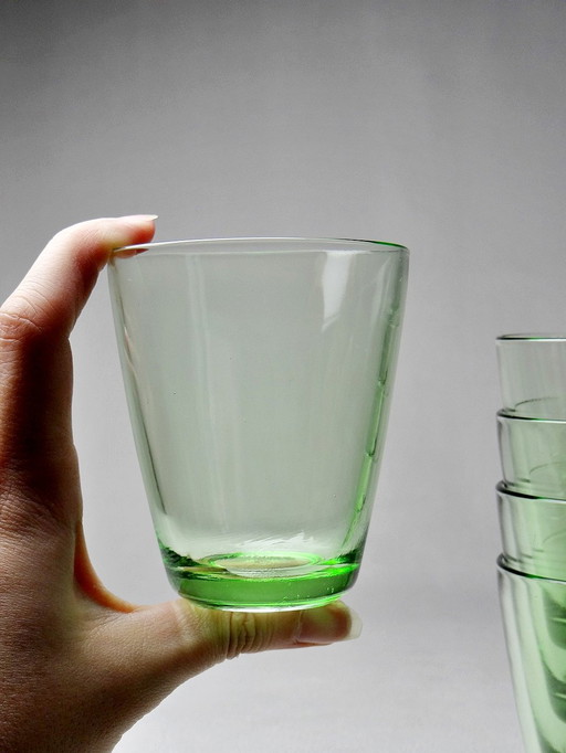 5 Small Fluorescent Green Vintage Water Glasses