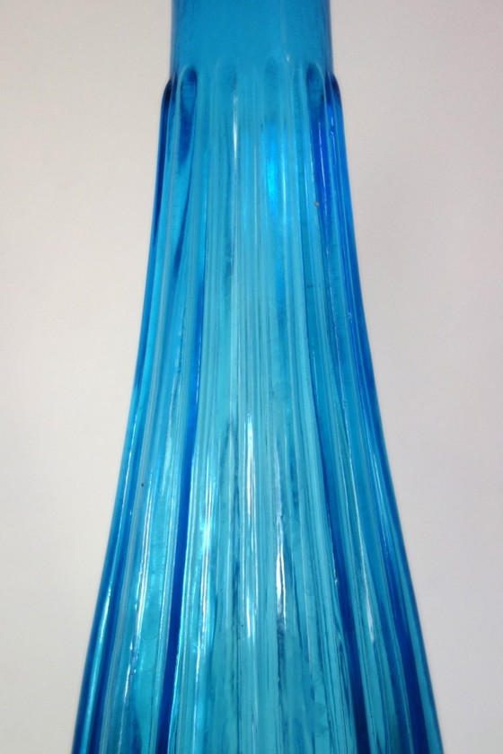 Empoli bottle or decanter with stopper, Italy 1960, Glass & Decanter, Glass, Blue, Vintage (photo 5 of 8)
