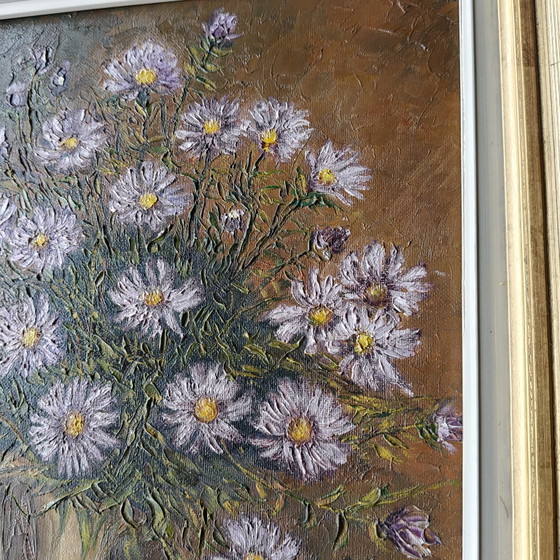 Image 1 of Vintage Floral Oil Painting by Hector Van Neer (1974) – Textured Still Life