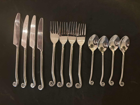 Image 1 of Set di posate a spirale Jean Dubost: posate French Twist, decoro brutalista