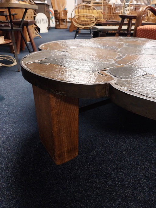 1 x 1970's Flower Shape Brutalist Coffee Table on 3 Solid Wood Legs